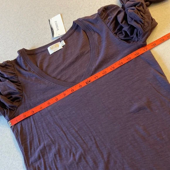 NWT Nation Ltd. Evereve Deep Purple Ruched Sleeve Top Women Size M - Picture 9 of 11